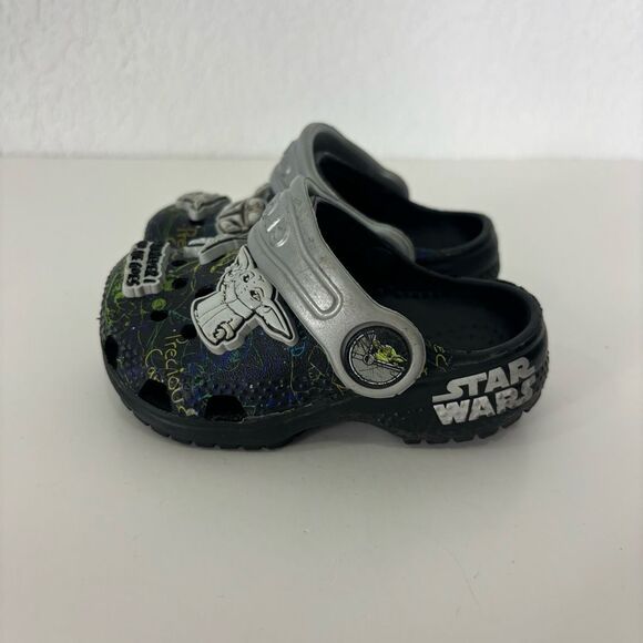 Star Wars x Crocs Black with Silver Clog Shoes Baby Size 4 - Picture 4 of 7